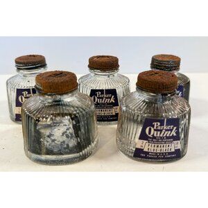 Vintage EMPTY Glass Bottles Quink Parker Ink Lot READ WEAR RUST